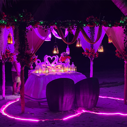 Romantic Beachside Candlelight Dinner With Decorated Canopy