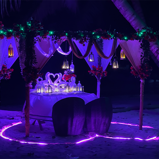 Romantic Beachside Candlelight Dinner With Decorated Canopy